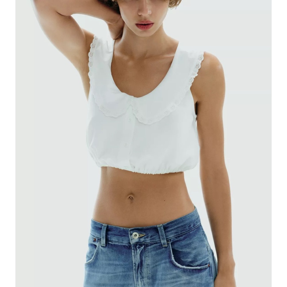Zara White Collar Crop Top